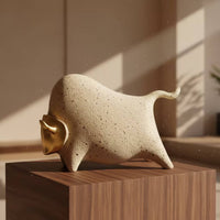 Bull Figurine Gold Sculpture Modern Decor for Desk