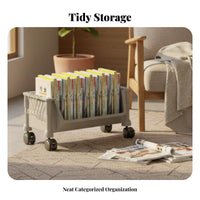 With casters Mobile Book trolley Space-Saving Multi-Tier Rolling Organizer Large Capacity book trolley Easy reach for Students, Children, educators, Study Room, Under Desk, Classroom, Library