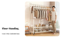 Multi-Functional Clothing Hanger Stand 360° Rotating Wheels Rolling Clothes Rack Large Capacity Heavy Duty Garment Stand for Entryway, Laundry Room