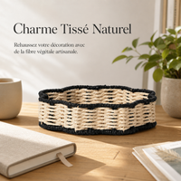 Hand-Woven Two-Tone Paper Rope Storage Tray for Home Decor and Desktop Organization