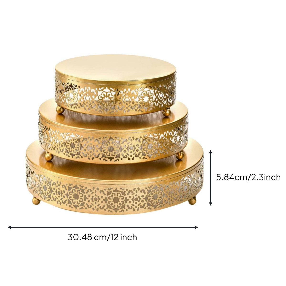 3 Pieces Metal Gold Cake Stand Decorative Round Dessert Stand Elegant Ornate Cake Pedestal Sturdy Base for Wedding, Party, Birthday