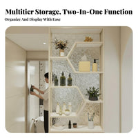 Partition Shelf with Glass Panel Light Luxury Design Entryway Partition Cabinet Modern Minimalist Design Privacy Screen