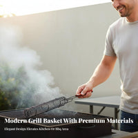 Lockable Grate Sausage Grilling Basket Easy to Clean BBQ Sausage Holder Sturdy Construction for Campers, Outdoor, Camping, Tailgating