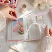 INS Pink Lace Ribbon M5 Loose-Leaf Planner PVC Cover with Elastic Band Diary Card Holder