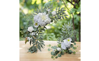 2 Pieces Artificial Wedding Arch Flowers Crescent-Shaped Wedding Arch Floral Swag Hanging Eucalyptus Rose Arrangement Curved
