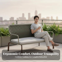4 Pieces Rattanand aesthetic Weave 4-Piece Woven Sofa and Chair Set Nordic Design Loveseat, Armchairs and Table Set Weather-Resistant Outdoor Furniture luxuriously soft pads for Apartment Dwellers, hosts, Balcony, Terrace, Patio, Courtyard