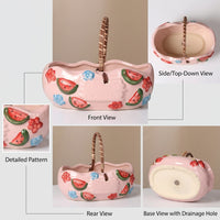 Plant Pots and Strawberry Planter for Garden Decor, Ceramic Flower Pots with Handle for Home Office, Rustic Handmade Bonsai Pot, Outdoor Planter