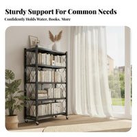 Installation-No-Cost Foldable Rolling Shelf No Assembly Required Collapsible Wheeled Rack Movable with Wheels Household Storage Multi-Functional for Students, Renters, Homeowners, Dorm Room, Bedroom, Office, Kitchen