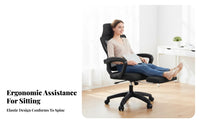 Ergonomic Design Reclining Task Chair with Footrest Adjustable Support Computer Seating Padded Seat Cushion Office Furniture Breathable Mesh Back for Telecommuting Workers, Students, Gamers, Dormitory, Studying, Study Room, Gaming