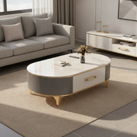 Oval-Shaped Coffee Table Table Modern Coffee Table with Storage Drawer Ribbed Furniture for Living Room, Apartment