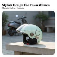 Helmet Four-Season Open Face Helmet with Visor Lightweight Guarding Headwear for Women, Commuting