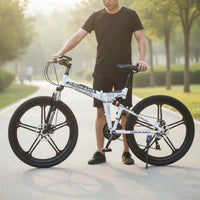 High-Carbon Steel Frame 26 Inch Folding Mountain Bike Twin Disc Brake Folding Bike Personal Transportation for Adults, Commuters, City, Rugged-Road