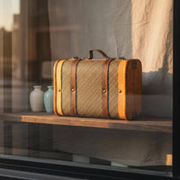 Wooden Storage Suitcase Leather-Like Trim Vintage Wooden Chest Retro Design
