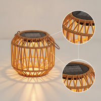 Outdoor Hanging Solar Lanterns Warm Glow Solar Lantern with Handle Handwoven Rattan Lantern Cordless for Patio, Garden, Balcony, Terrace