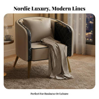 Light Luxury Upholstered Barrel Chair Nordic Design Indoor Seating Minimalist Aesthetic Comfortable Upholstery for Interior Designers, Business Owners, Hotel Lobby, Reception Area, Lounge, Living Room