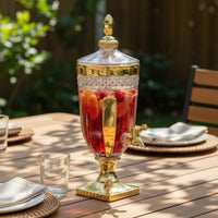 Glass Beverage Dispenser with Spigot Transparent Structure Large Capacity Water Dispenser Crystal Cut Water Container Wide