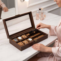 Watch and Glasses Box Wood-Grain Glass Lid Watch Box Scratch Protection