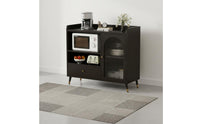 Multifunctional Modern Sideboard Cabinet Scratch Resistant Kitchen Buffet with Storage Fluted Glass Doors Coffee Bar Cabinet Sintered Stone Top for Dining Room