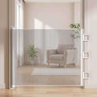 No-Drill Retractable Pet Gate Wall-Mounted Retractable Dog Gate Secure Barrier Compact for Renters, Stairs, Hallways