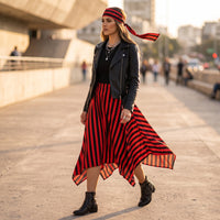 Striped Skirt with Headband High-Waisted Handkerchief Hem Skirt Flowy Clothing Flowing for Women, Halloween, Cosplay, Costume Parties