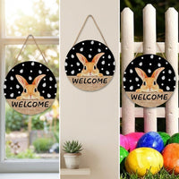 Easter Plaque Round  Wooden Bunny Door Hanger Festive Design Easter Decoration for Home Entrance, Porch, Classroom