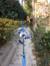 Japanese Style Hand-Blown Glass Wind Chime with Kyoto Blue Fish Design for Home Decor and Events