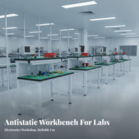 Built-in LED Light Anti-Static Workbench Steel Frame Construction Electronics Assembly Station Wear-Resistant Desktop Heavy Duty Work Table Easy to Assemble for Workshop Technicians, Factory Workers, Engineers