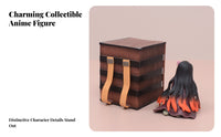 Anime Girl Figure with Bamboo Muzzle Collectible Model Miniature Character in Wooden Cabinet Mini Size Sitting Girl Figurine with Carrying Box