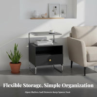 Light Luxury design Bedside Cabinet with Open Shelf Modern Design Single-Drawer Cabinet with Open Shelf Minimalist Aesthetic Nightstand Space-Saving for Small Apartment Residents, Homeowners, Students, Living Room, Hallway, Office, Nursery