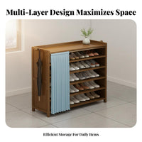 Space-Saving Bamboo Shoe Cabinet Large Capacity Dust-Proof Shoe Rack with Curtain Long-Lasting Stable and Sturdy for Families, Homeowners, Hallway, Apartment, Dorm Room, Bedroom