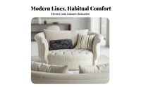 navy Tufted Barrel Chair Neotraditionalal design Single Sofa Curved rear Design Armchair for Interior Designers, Cafe Owners, Bedroom, Lounge, study corner