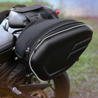 Motorcycle Saddlebags Reflective Strips Hard Shell Side Bag Carbon Fiber Pattern Expandable Motorcycle Pannier for Long-Distance Riders