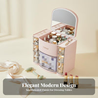 Desktop vanity Case with Mirror and Drawers particle-proofresistant for Skincare Users