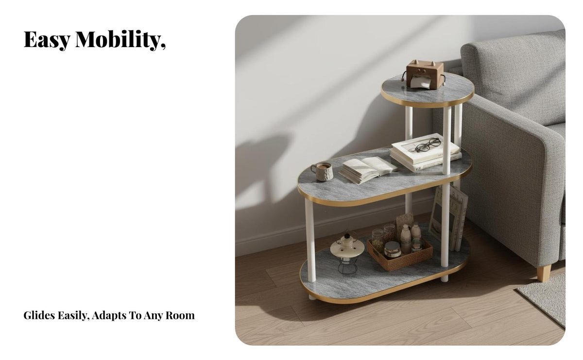 Space-Saving 3-Tier Rolling Utility Shelf Mobile Design Side Table Multi-Functional Household Furniture Multifunctional for Apartment Dwellers, Office Workers, Living Room, Bedroom, Small Areas, Entryway