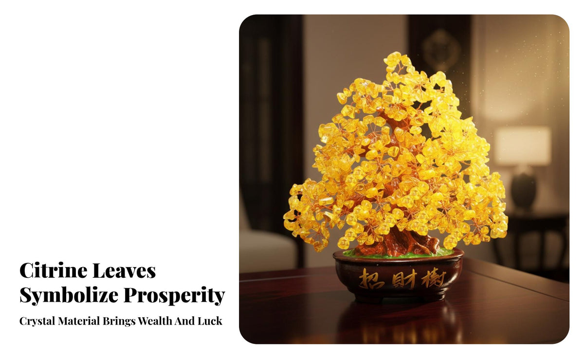 Citrine Money Tree Handmade Crystal Money Tree Handcrafted Citrine Gemstone Bonsai for Business Owners, Spiritual Individuals, Living Room, Desk, Home
