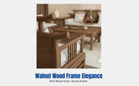 Walnut Wood Sofa, New Chinese Style, Living Room Furniture, Tranquil Look, Cotton Linen