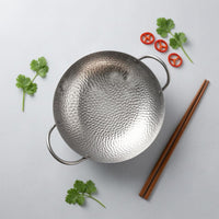 Wide Open Top Hammered Stainless Steel Pot Deep Shape Loop Handle Pot Silver Finish Cookware Dishwasher Safe