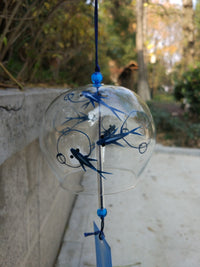 Japanese Style Hand-Blown Glass Wind Chime with Kyoto Blue Fish Design for Home Decor and Events