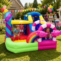 Multicolor Inflatable Bouncy Castle for Garden, Large Kids Bouncy House with Slide & Climbing Wall, PVC Tarpaulin Outdoor Play Centre 280x300x220cm