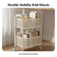 Space Saving School Bag Storage Rack Steel Construction Under Desk Storage Trolley 360° Rotating Wheels Movable Book Cart Built-in Handle for Students, Kids, Study Room, Office, Bedroom