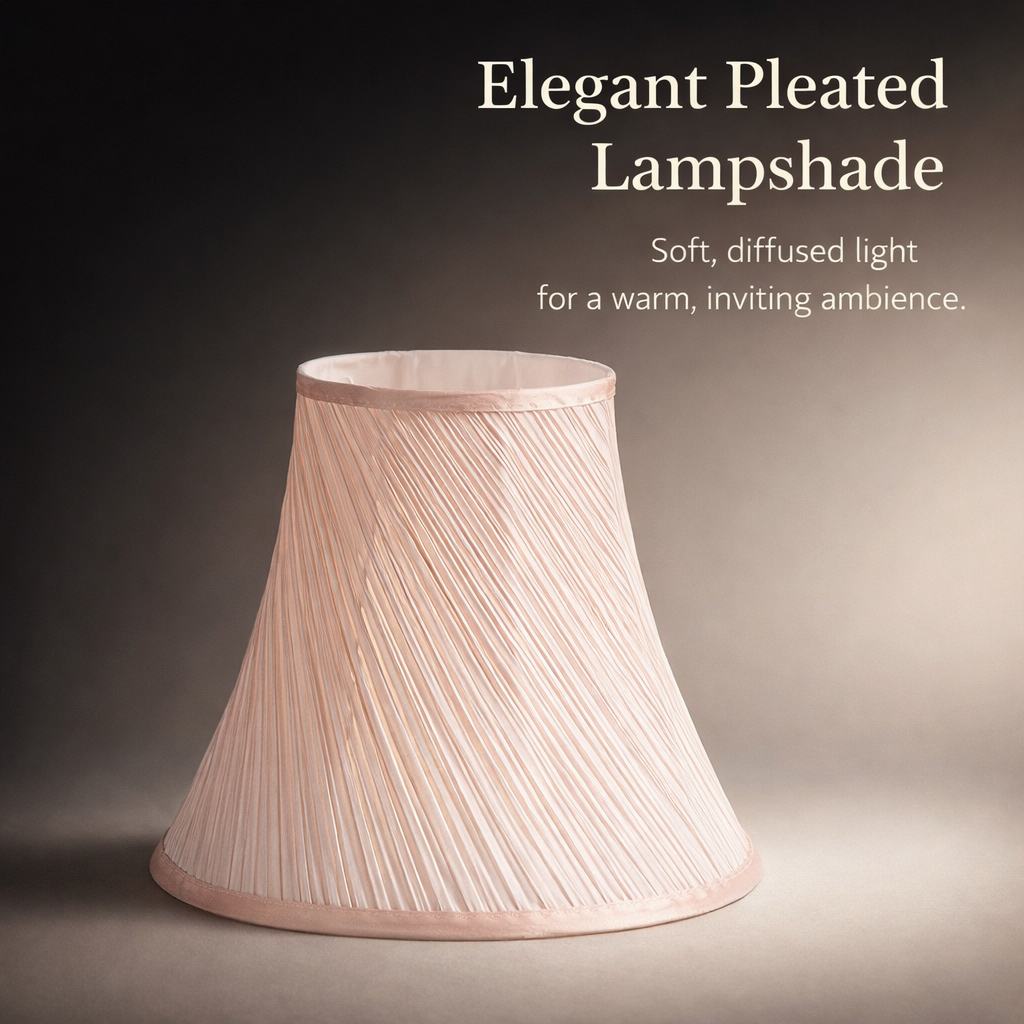 Light Shade with Pleated Silk-Like Material and Floral Lining, Table Lamp with Iron Frame, Classic Drum Lampshade for