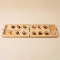 Folding Wooden Traditional Sowing Game Board Foldable Portable Traditional Sowing Game Storage