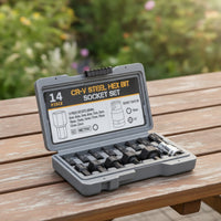 14 Pieces Hex Bit Socket Set Precision-Machined Hex Bit Socket Set with Storage Case Professional Tool for Handymen, Garage