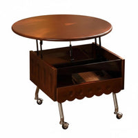 French Retro Aesthetic Petal-Shaped Lift-Top Table Height Adjustable Sofa Side Table Multi-Functional Household Furniture Space Saving for Apartment Dwellers, Interior Decorators, Living Room, Small Areas, Bedroom, Home Office