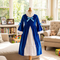 Velvet Dress with Long-Sleeved Historical Dress Flared-Cuff Settler Costume for School Performances