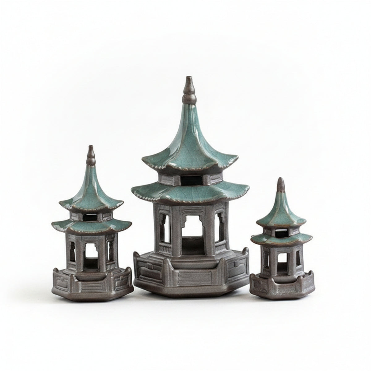 3 Pieces Open-Sided Hexagonal Pavilion Ornament Raised Platform Pagoda Roof Ornament Architectural Style Mini Landscape Piece