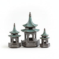 3 Pieces Open-Sided Hexagonal Pavilion Ornament Raised Platform Pagoda Roof Ornament Architectural Style Mini Landscape Piece