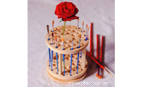 Two-Tier Rotating Brush Holder Natural Wood Finish Wooden Brush Holder Compact Desk Organizer Upright