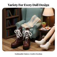 Doll Ankle Boots PU Leather 60cm Doll Shoes Fashionable Design Miniature Utility Boots for BJD Hobbyists