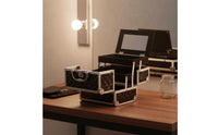 Large Capacity Makeup Box with Mirror Easy to Organize Mirror Makeup Case Long-Lasting Cosmetic Travel Case Hard Shell for Nail Technicians, Outdoor